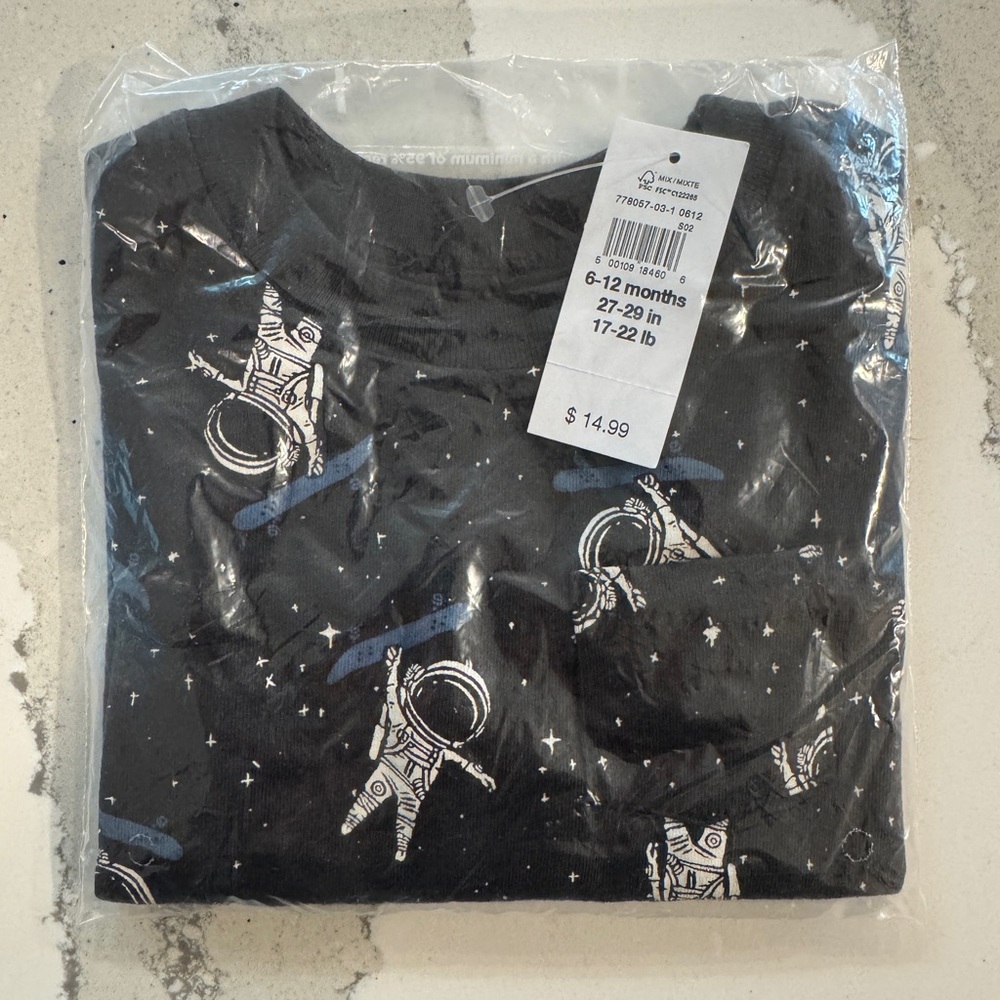 Black Astronaut Print Baby Onesie